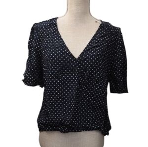 Sanctuary Polka Dot V-Neck Blouse - Navy